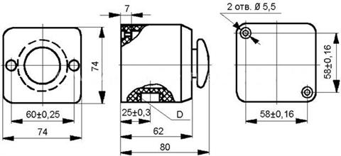 Рис.4. Габаритный чертеж переключателя ПКЕ-212(222)-1