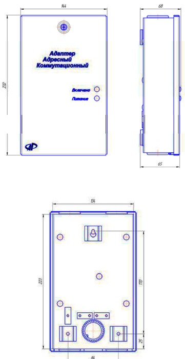 Рис.1. Габаритный чертеж адаптера адресного коммутационного с изолятором КЗ ААК-220Р
