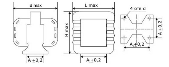 Габаритные размеры трансформатора